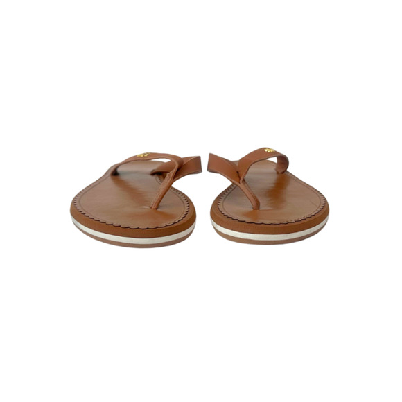 Ralph Lauren Ryanne Sandals Thong Wedge Flip Flops Leather Brown Women's Size 9B - Picture 3 of 8